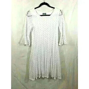 Rabbit Rabbit Rabbit White Women's Size: 6 Daisy Lace 3/4 Sleeve Flare Dress